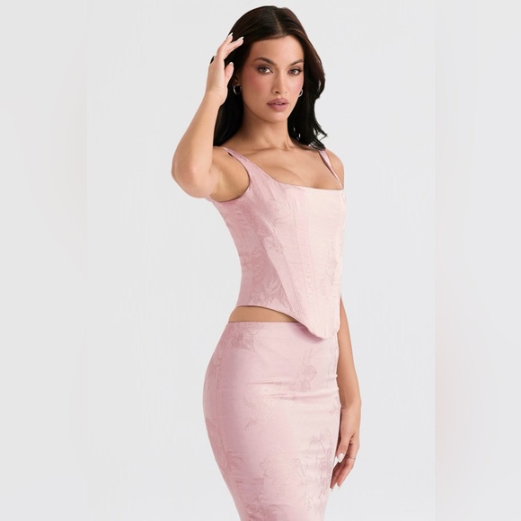 House of CB Rafa Pink Floral Satin Longline Corset - Picture 8 of 12